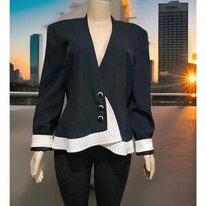 Daymor Couture I. Magnin VINTAGE Black Evening Sz 12 Jacket Contrasting Trim #C